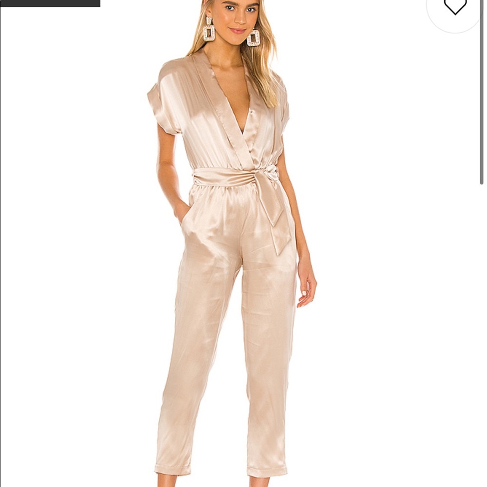 X REVOVLE Short Sleeve Felix Jumpsuit in Bone